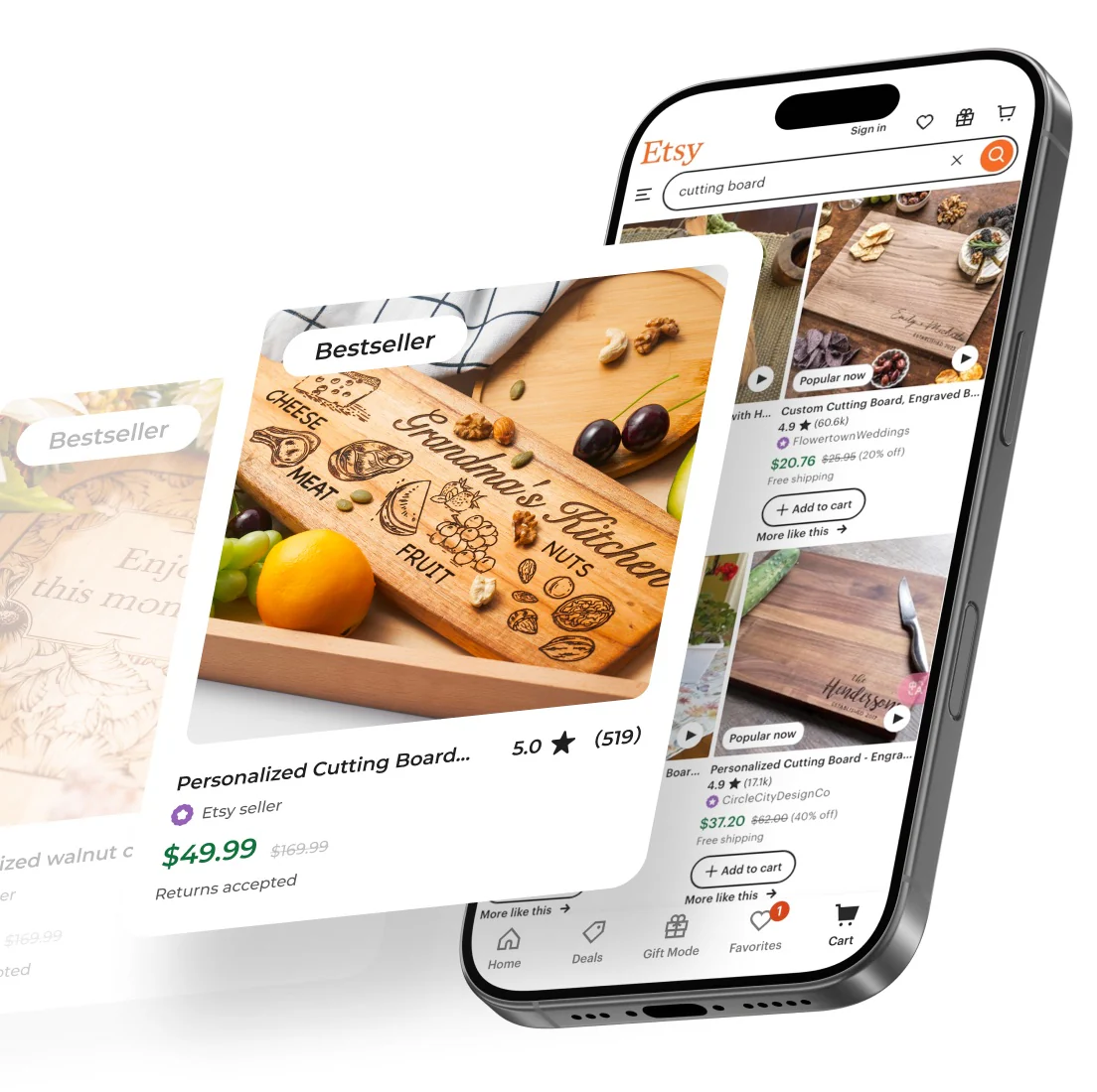 An Etsy product listing shown on a phone